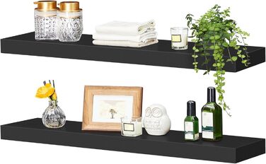 Настінна полиця HOOBRO, плаваюча полиця, 2 шт., міцні настінні полиці, підвісні полиці 80 x 20 x 3,8 см, з невидимими кронштейнами, для ванної кімнати, спальні, кухні, офісу, вітальні, чорна EBK80BJP201 Чорний 80 см