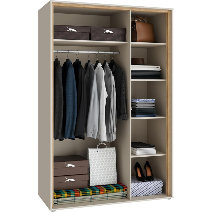 Гардероб Forte WEXLIN 120 130, сучасна шафа, 2 двері на петлях, дитяча та підліткова кімната, інженерна деревина, декор кашемірубежевогодуба маувелла, 126,3 см завширшки x 193,7 см заввишки x 60 см завглибшки