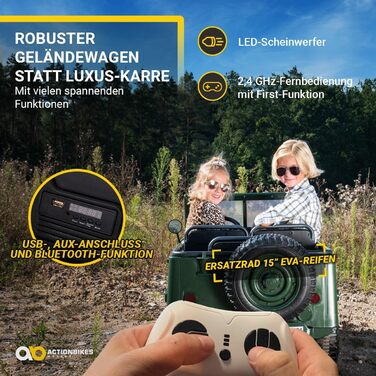 Дитячий електромобіль Jeep UTV Willys 2.4 Ghz Пульт дистанційного керування - 12 Вольт 14 Ач Акумулятор - 4 x 12 Вольт 45 Вт Двигу