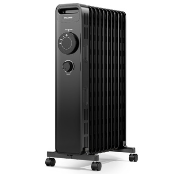 Масляний радіатор PELONIS потужністю 2300 Вт з J-подібними ребрами, масляний нагрівальний елемент з 3 режимами нагріву та термостатом, тихий електричний обігрівач із захистом від перекидання, енергоефективний клас А для спальні, вітальні, офісу, 11 ребер,