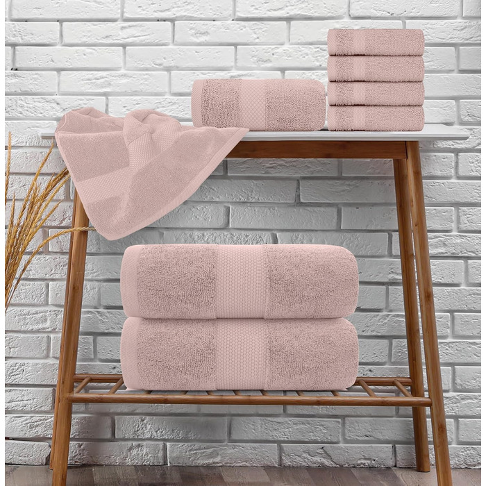 Набір рушників White Classic Luxurious рожевий, бавовна гребінчаста, готельна якість, абсорбуючий, 8 предметів, 2 рушники для ванн