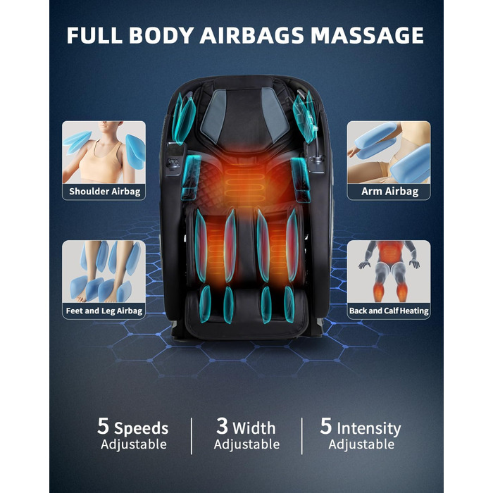 Масажне крісло для всього тіла з функцією Zero Gravity Body Scan 4D Intelligent Shiatsu Massage, підігрівом спини/ніг з голосовим керуванням AI, Bluetooth-колонкою, SL Track Massage, чорний 1 Casual