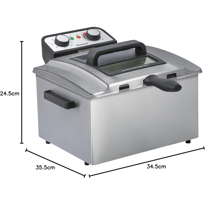 Фритюрниця з нержавіючої сталі Steba, об'єм 5 літрів, для смаженої їжі до 1,5 кг, кошик розміру XXL 10 x 29 x 21,5 см, DF 300