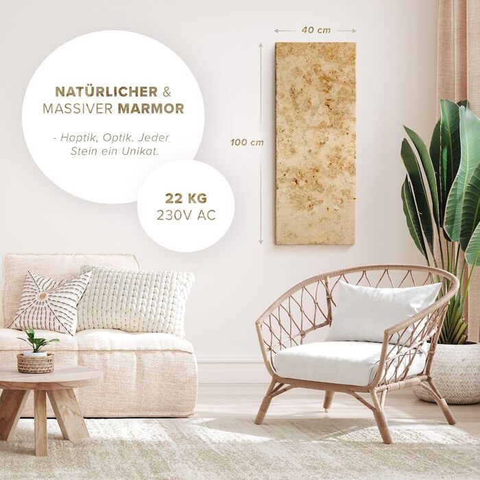 Мармуровий інфрачервоний обігрівач з цифровим термостатом 800 Вт Енергозберігаючий мармуровий інфрачервоний настінний обігрівач 5-річна гарантія Зроблено в Німеччині (Lymonit B-класу, 800 Вт)