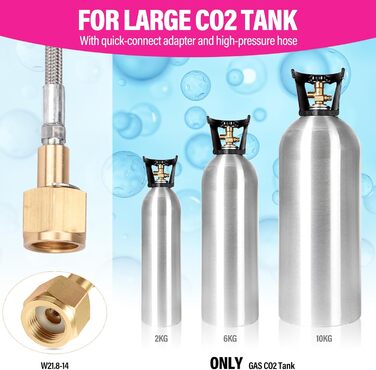 Шланг високого тиску Fioay CO2 Quick-Adapter 1,5 м, CO2 Quick-Connect, сумісний з Duo/Terra/Art/E-Duo/Crystal 3.0/Gaia Soda, W21.8-14 (DIN 477) для більшого бака CO2, F-QC-H
