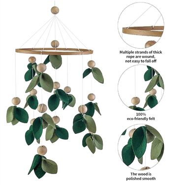 Дитяче ліжечко Сари Дьюк Мобільна музика вітру 3D листя Дерев'яний кулон для дитячого ліжечка для дитячого ліжечка Декор дитячої кімнати (зелений)