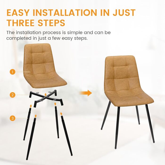 Обідні стільці EGGREE, комплект з 4 шт. , штучна шкіра, сучасний дизайн, м&39які, кухонні стільці, їдальня, вітальня, спальня, металеві ніжки, вантажопідйомність 150 кг, коричневий