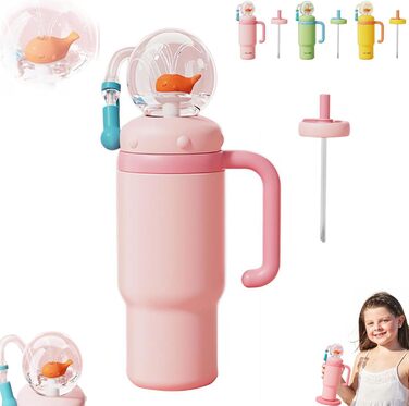 Стаканчик з нержавіючої сталі для фонтану &quotкит&quot з ручкою, 710 мл - Дві кришки, герметичний, можна мити в посудомийній машині, милий та ідеально підходить для дітей, підлітків та дорослих. Чашка для пиття у формі кита з бризками кита (рожевий) 24 у