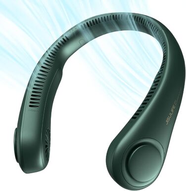 Портативний шийний вентилятор JISULIFE, вентилятор Hands Free без лопатей, персональний вентилятор 4000 мАг з живленням від батареї, настільний вентилятор із живленням від USB, 5 швидкостей - темно-зелений