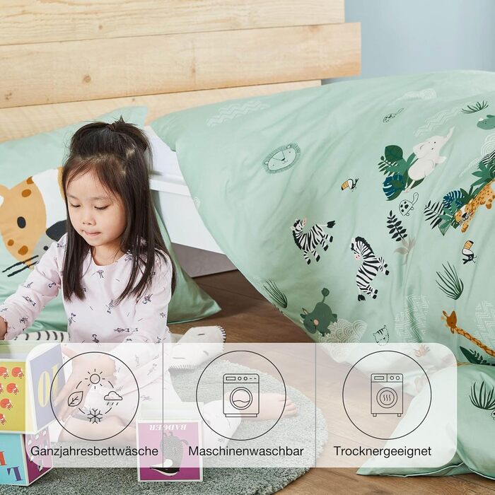 Дитяча постільна білизна тварини 100x135 см - 100 бавовна, практична застібка-блискавка, можна прати в пральній машині, постільна