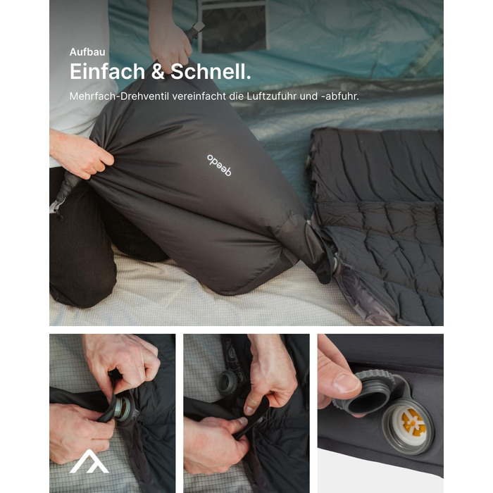 Самонадувальний надувний матрац преміум-класу - М&39який, зручний килимок для сну з м&39якою поверхнею та подвійним клапаном надування, килимок для сну для кемпінгу, подорожей або як гостьове ліжко, темно-синій - Подвійний M