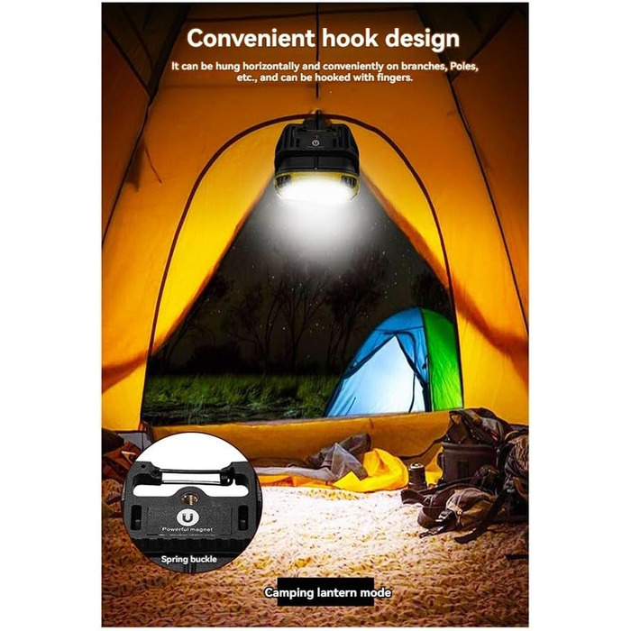 Портативний світлодіодний ліхтар-прожектор, потужне світло, ліхтарик для кемпінгу на свіжому повітрі, риболовлі, надзвичайних ситуацій, акумуляторний робочий ліхтарик з гачком