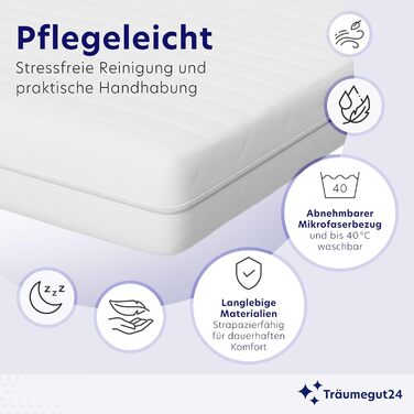 Матрац Trumegut24 AquaFlex 7-зонний 90x200 см H2&H3 Ергономічний матрац з холодної піни Гіпоалергенний та антибактеріальний Знімний та пральний чохол Oeko-TEX (12 см, 90 x 200 см) 90 x 200 см 12 см