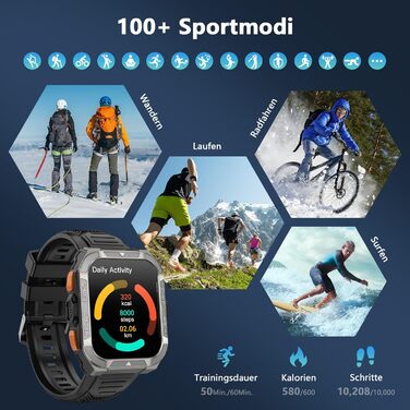 Чоловічий смарт-годинник Blackview з GPS/компасом/Bluetooth дзвінками/світлодіодним підсвічуванням/чатом/перекладачем, спортивний годинник зі 100 спортивними режимами - пульс - сон - кроки - калорії - кілометраж, фітнес-годинник для Android та iOS, GPS - 