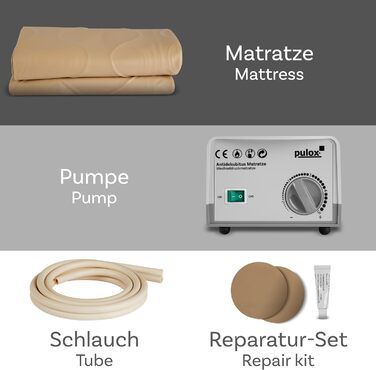 Протипролежневий матрац Pulox ADM-130 - Накладка зі змінним тиском з насосом - Низький рівень шуму (20 дБ) та вантажопідйомність до 130 кг - Бежевий