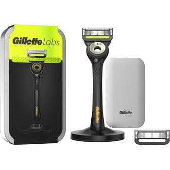 Волога бритва Gillette Labs для чоловіків, бритва з очисним елементом дорожній кейс для зберігання в дорозі 2 леза для бритви, подарунок для чоловіків, магнітна док-станція преміум-класу (упаковка може відрізнятися)