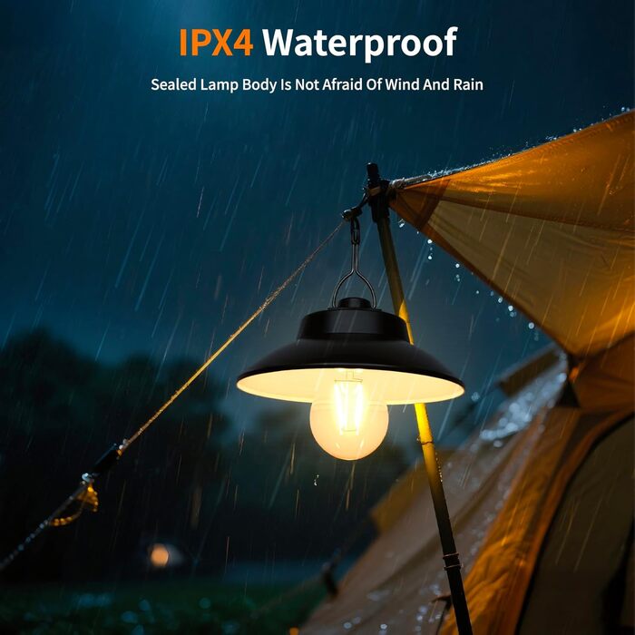 Ретро-ліхтар для кемпінгу світлодіодний акумуляторний, 200 люмен, водонепроникний IPX4, акумуляторний з батареєю 2600 мАг, наметовий ліхтар для кемпінгу та надзвичайних ситуацій (теплий білий) вінтажний