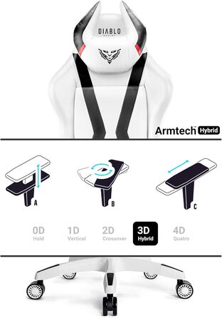 Геймерське крісло Diablo X-Horn 2.0, офісне крісло, геймерське крісло, стільці з 3D-підлокітниками, ергономічний дизайн, подушка для шиї/світлова подушка, штучна шкіра, функція гойдання, білий розмір King (XL)