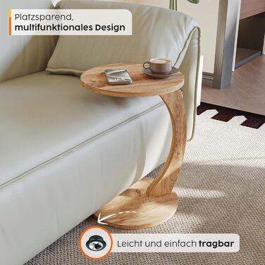 Журнальний столик на колесах, невеликий С-подібний приставний столик, приставний столик до дивана, стильний диванний столик з красивим виглядом горіхового дерева, круглий приставний столик, ідеальний для дивана та вітальні, С-подібний горіх