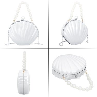 Клатч-розкладачка Морська Раковина з акрилу, з перлинною ручкою-ланцюжком. Вечірня сумочка для весілля, косплею, на плече або через плече, сріблястий.