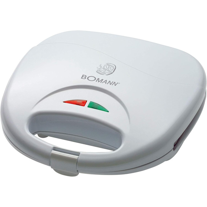 Сендвіч-машина Bomann ST 5016 CB, електрична бутербродниця, сендвіч-машина з трикутними сендвіч-панелями (з антипригарним покриттям), автоматичний регулятор температури, 750 Вт, біла біла одинарна