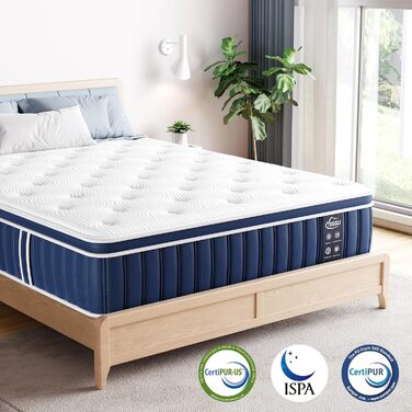 Матрац TeQsli з гелевим пружинним покриттям 140x200 см Висота 25 см Гелевий пружинний матрац з піною з ефектом пам&39яті для зняття тиску, ортопедичний та ергономічний 9-зонний матрац, сертифікований H3, Oeko-Tex та CertiPUR 25 см 140x200x25 см