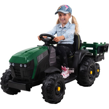 Електричний дитячий трактор з причепом 2 x 12 В 45 Вт двигун - акумулятор 12 В 7 Ач - пульт дистанційного керування 2,4 ГГц - дитя