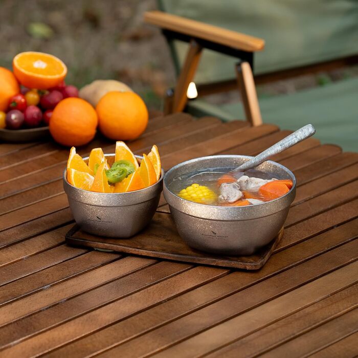 Двостінні титанові миски 500 мл та 800 мл вівсянка, рис, суп, миска, надлегкий портативний посуд для кемпінгу на свіжому повітрі (сріблястий) Ti1163T 500 мл 800 мл сріблястий Ti1163T