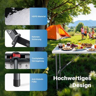 Складаний кемпінговий стіл Wiltec 122x60x75 см, розкладний стіл з ручкою для перенесення, стіл для вечірки, пивний стіл, садовий стіл, фуршетний стіл, комплект пивного намету, складний кемпінговий стіл 120 x 60 x 74 см у розкладеному вигляді, 63 x 61 x 75