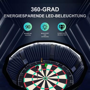 Підсвічування мішні для дартсу Яскраве світлодіодне освітлення на 360 градусів Система підсвічування мішні для дартсу Швидке встановлення без інструментів Підходить для 18-дюймових мішень для дартсу Аксесуари для дартсу
