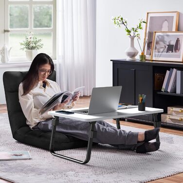 Складане підлогове крісло Yaheetech, лінивий диван, складне розслаблююче крісло, крісло для медитації, підлогове крісло з регульованою спинкою, крісло для читання для дому або офісу, чорний плюшевий