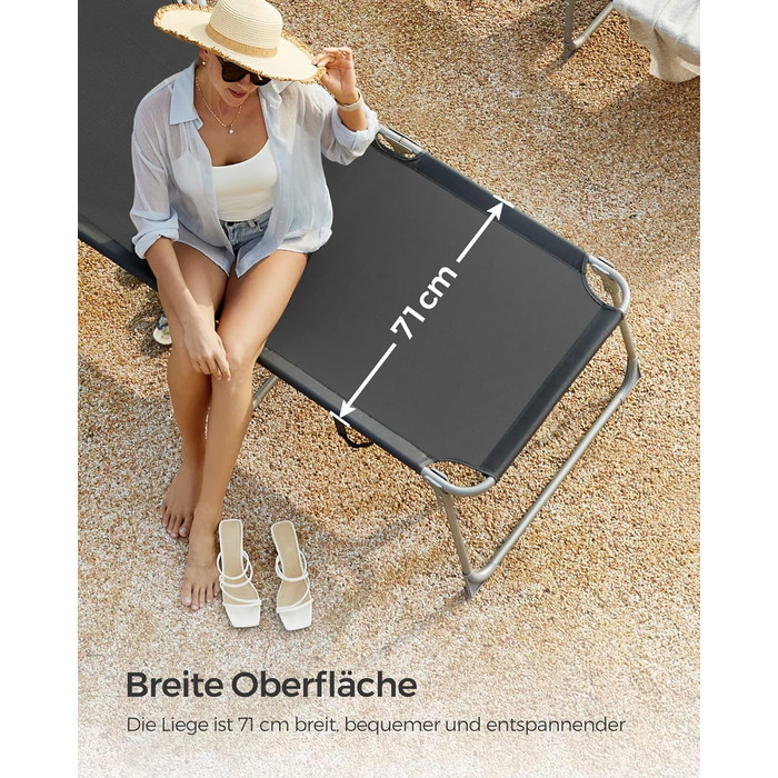 Великий складаний шезлонг SONGMICS, 200 x 71 x 38 см, вантажопідйомність 150 кг, з сонцезахисним тентом та регульованою спинкою, для саду, басейну, тераси, темно-сірий GCB22GYV2 антрацит