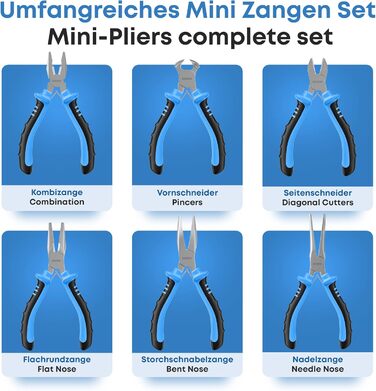 Набір міні-плоскогубців (6 шт.) плоскогубці, довгогубці, гострогубці, вигнуті плоскогубці, кусачки та бічні кусачки інструмент для електронного ремонту
