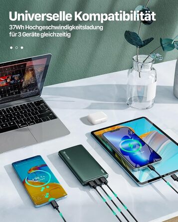 Тонкий і легкий зовнішній акумулятор для мобільного телефону з USB C (вхід і вихід), 2 USB-виходи та входи Mirco USB, Power Bank для iPhone, Samsung Galaxy, Huawei, Xiaomi, iPad, 10000mAh