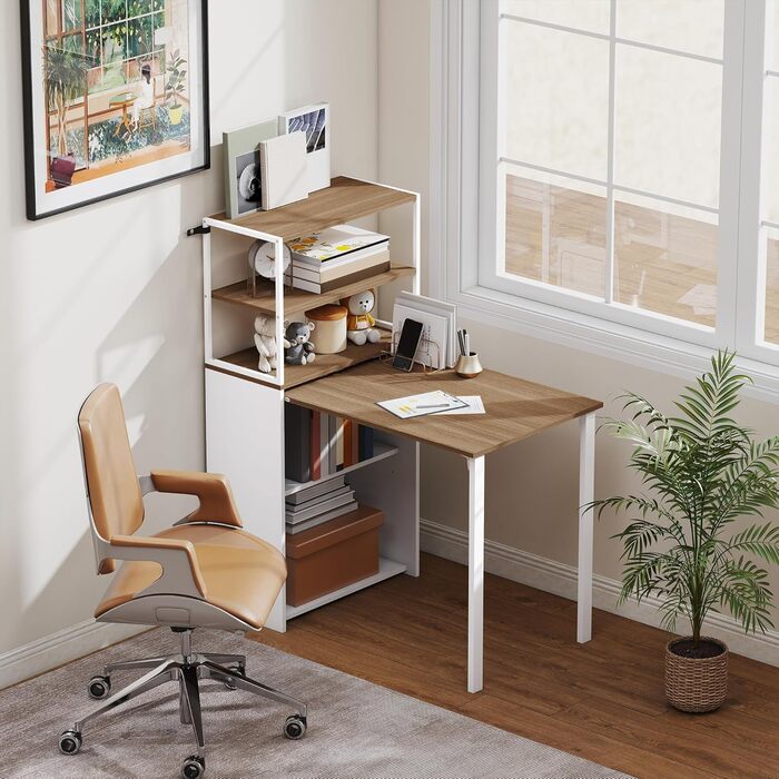 Складаний кухонний стіл з 4 полицями, комп&39ютерний стіл, робочий стіл, стіл для ноутбука, офісна полиця, натуральне дерево, 105 x 60 x 127 см