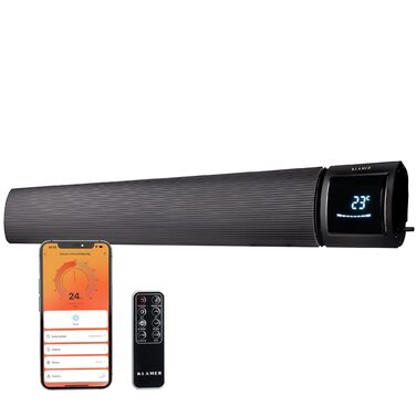 Інфрачервоний обігрівач KLAMER 2600 Вт WiFi радіаційний обігрівач із застосунком і таймером, кріплення на стелю та стіну, виявлення відкритого вікна, захист від перегріву, тихе радіаційне тепло для патіо, зимового саду та приміщень, чорний