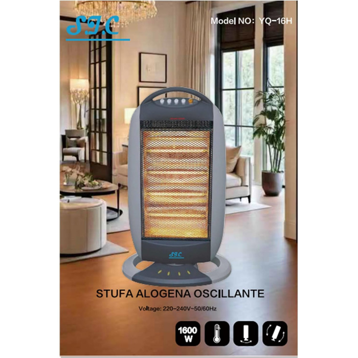 Електричний обігрівач, коливальний галогенний обігрівач, 3 рівні потужності, безшумна коливання, корпус з холодним покриттям, система захисту від нахилу, тепловий захист, 1200 Вт