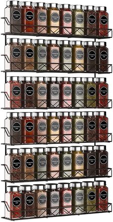 Настінні підставки для спецій Bomblap, набір з 2 шт. , великий органайзер для спецій для зберігання в банках, вузькі металеві, настінні підставки для спецій для кухонних стін або дверей шаф (чорні)