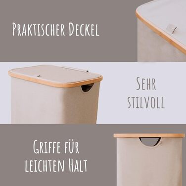 Кошик для білизни з кришкою великий - XL 100 літрів - Кошик для білизни дерев'яний бамбуковий - Кошик для білизни бежевий з ручкам