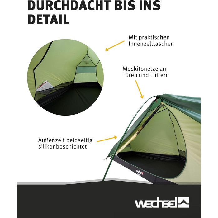 Трекінговий намет Wechsel Exogen 1/2 I Легкий намет для 1 особи / 2 осіб I Ультралегкий намет I Компактний, швидко встановлюється та портативний I Намет для кемпінгу, походів та перевезення велосипедів 1 ОСІБ.