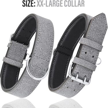 Нашийник для собак Riparo K-9, м'який, з натуральної шкіри, регульований, міцний (XL ширина 4,5 см для обхвату шиї 53,4-63,5 см, сірий/білі нитки) XL Сірий/Білі нитки