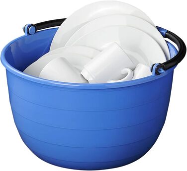 Доступна та якісна 1 х миска для миття посуду з вкладишем для універсального використання 15-літрова кемпінгова миска, кругла Ø35 см, пластикова з ручкою для дому та автофургонів