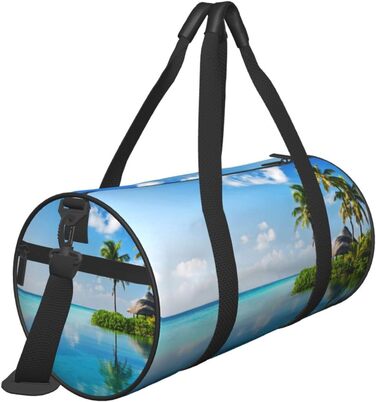 Спортивна сумка, дорожня сумка, Острів у морі (дизайн), з нічним друком, чорна, універсальний розмір, сумка для подорожей