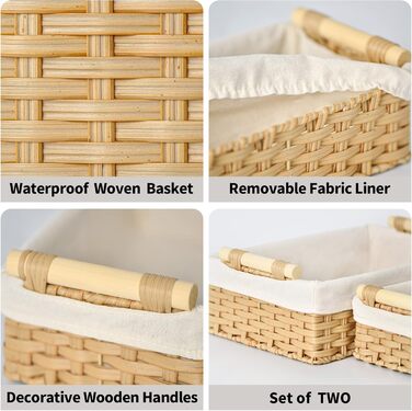 БАБУСЯ КАЖЕ Вузькі кошики для зберігання, кошики для зберігання туалетного паперу з 2 шт. , плетений кошик для зберігання, плетений кошик з полицями, водонепроникні кошики для ванної кімнати, декоративні кошики для пеленального столика - натуральні