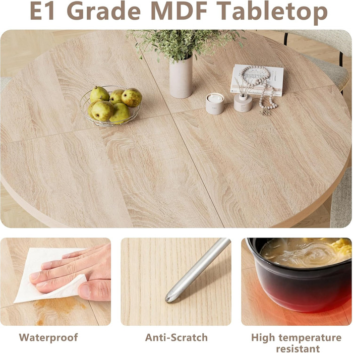 Круглий кухонний стіл MSFE 100 см, круглий дерев&39яний обідній стіл для 4 осіб, обідній стіл у ретро-індустріальному стилі з чорною стійкою хрестоподібною дерев&39яною основою для їдальні, кухні, вітальні, 100*100*75 см