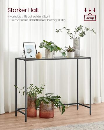 Консольний столик VASAGLE, бічний столик, стільниця із загартованого скла, сучасний диван-столик, легке складання, регульовані ніжки, вітальня, передпокій, чорно-сланцево-сірий LGT132B01 Чорно-чорний шиферно-сірий 1 рівень (20Г x 100Ш см)