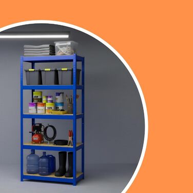 Міцний стелаж Relaxdays, ВxШxГ 180x100x60 см, вантажопідйомність 1250 кг, 5 полиць МДФ, полиця для зберігання в підвалі, вставного типу, синій