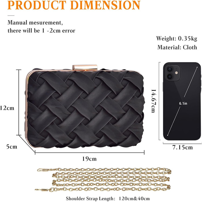 Елегантна вечірня сумочка-клатч для весілля, вечірки або випускного. Розкішна мініатюрна сумочка на ланцюжку через плече, чорного кольору.