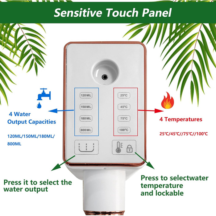 Миттєвий диспенсер для гарячої води, портативний диспенсер для гарячої води для приготування чаю, розчинної кави, дитячого харчування, диспенсер для води з сенсорним дисплеєм, 4 рівні температури та параметри кількості води