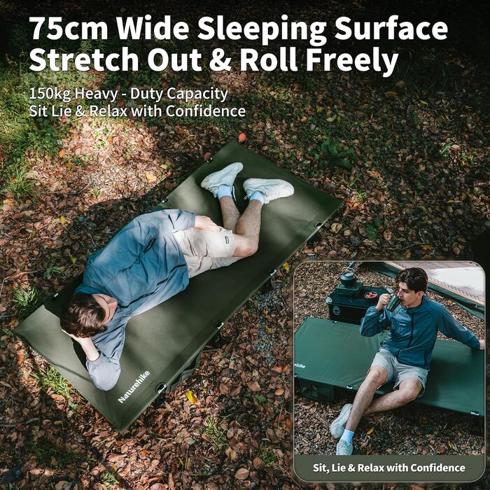 Кемпінгове ліжко Naturehike, надлегке похідне ліжко, портативне розкладне ліжко, міцне з сумкою для перенесення, кемпінговий шезлонг для наметів, для пішого туризму, дому, походів, офісу, ліжко для обідньої перерви, чорне, оновлене